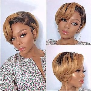 New With Boutique Tags Black & Honey Blonde Pixie Cut Brazilian Human Hair Wig
